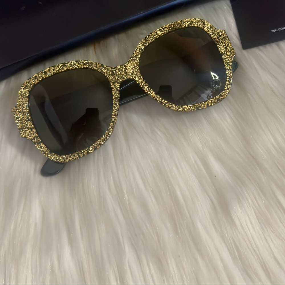 New Saint Laurent Gold Glitter Butterfly Frame Sunglasses - Picture 3 of 10